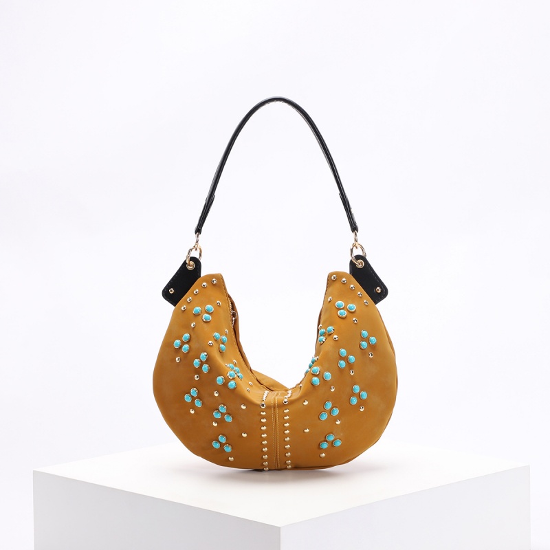 Half Moon Bag Suede - Kadınlar için Vintage Batı Tarzı Omuz