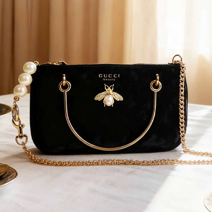 Luxury Beach Bags Ysl - Gucci Kadın Çantası Siyah Kadife Böcek