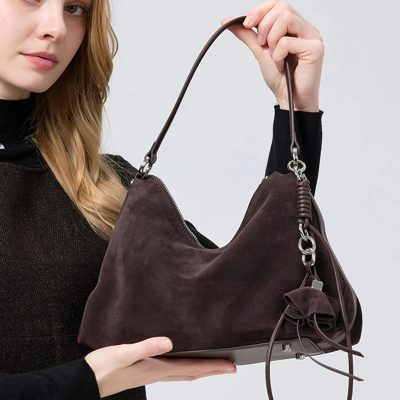 Retro Buzlu Hakiki Deri Çanta  - Half Moon Bag Suede incelemesi ve fiyatı
